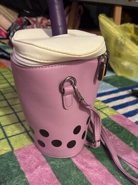 Pink Bubble Tea Cup Crossbody Bag with White Top
